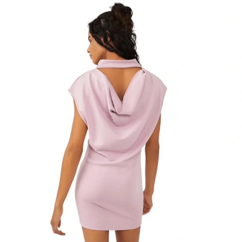 Free People Lilac Purple Open Back Cowl Neck Oversized Mini Dress EUC Size S